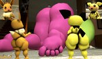 3d_(artwork) 5_toes anthro bent_over big_butt blush body_size_growth butt digital_media_(artwork) dr.ivopingasnik eevee feet female generation_1_pokemon generation_2_pokemon generation_7_pokemon group hi_res humanoid humanoid_feet macro male nintendo pichu plantigrade pokemon pokemon_(species) renae_(taomaiko) roythepichu size_difference size_transformation steenee toes transformation trio