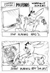 2018 action_pose anthro breasts clothed clothing comic daigaijin english_text female hi_res lagomorph leporid mammal monochrome muko nintendo pose rabbit shirt solo tank_top text topwear