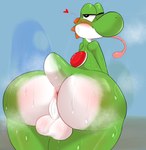 absurd_res anthro anus backsack balls birbmabe blush blush_lines bodily_fluids butt genitals green_body heart_symbol hi_res looking_back male mario_bros musk musk_clouds musky_butt nintendo one_eye_closed raised_tail red_shell scut_tail shell short_tail solo sweat sweaty_balls sweaty_body sweaty_butt sweaty_genitalia tagme tail tail_anus tongue tongue_out white_body wink yoshi