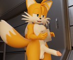 2_tails 3d_(artwork) anthro balls big_penis blonde_hair blue_eyes canid canine cellphone digital_media_(artwork) electronics fox fur genitals hair half-erect humanoid_genitalia humanoid_penis male mammal miles_prower multi_tail naughty_face nude penis phone reducktoe sega smartphone solo sonic_the_hedgehog_(series) tail yellow_body yellow_fur