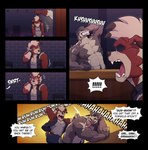 abs absurd_res anthro anthrofied areola armpit_hair biped body_hair clothed clothing comic detailed_background dialogue duo english_text eyes_closed fur generation_7_pokemon generation_8_pokemon grey_body grey_fur hi_res holding_glass holding_object laugh lycanroc male midnight_lycanroc muscular muscular_male nintendo nipples obstagoon pecs pink_sclera pokemon pokemon_(species) punch red_body red_fur regional_form_(pokemon) speech_bubble text thepurp tongue tongue_out topless white_body white_fur