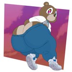 1:1 absurd_res animal_humanoid anthro artist_name bear big_butt bottomwear brown_body butt butt_cleavage clothed clothing dropout_bear femboy footwear hi_res humanoid kanye_west male mammal mammal_humanoid pants shaded shoes signature simple_background simple_shading slightly_chubby sneakers solo tail thick_thighs tight_bottomwear tight_clothing tight_pants ursid_humanoid vincikkkk vincizinho_(artist)