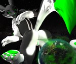 2024 3d_(artwork) absurd_res acid acidrenamon bandai_namco blasting butt canadian1579 canid canine digimon digimon_(species) digital_media_(artwork) earth fart female floating fox hi_res hybrid macro mammal mega mephitid micro paws planet renamon skunk skunkette smelly space terra_macro