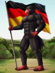 3:4 abs accipitrid accipitriform anthro avian beak biceps bird black_body black_eyebrows black_feathers black_nipples bundesadler dream_and_nightmare eagle eyebrows feathers featureless_crotch flag flag_(object) flagpole german german_flag germany hi_res male male_anthro manly muscular muscular_anthro muscular_male nipples nude nude_anthro nude_male outside patriotism pecs politics red_beak solo standing yellow_eyes