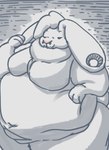 anthro dewlap_(anatomy) ear_piercing female flesh_tunnel gauged_ear lagomorph leporid mammal monochrome obese overweight piercing rabbit run_rabbit_bounce solo tagme