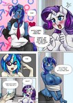 anthro anthrofied areola big_breasts blush breasts clothing comic dialogue english_text equid equine female friendship_is_magic group hasbro hi_res horn humor mammal minuette_(mlp) my_little_pony mythological_creature mythological_equine mythology nipple_piercing nipples nude pia-sama piercing rarity_(mlp) text trio undressing unicorn vinyl_scratch_(mlp)