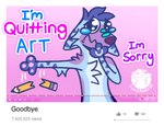 anthro apology april_fools'_day blue_body blue_fur blue_hair bodily_fluids canid canine crying drop dropping fox fur hair hi_res holidays humor luckfoxo33 mammal meme parody pencil quit quitting sad shitpost silly silly_face sorry tears text tolng youtube youtube_thumbnail