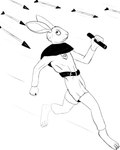 2022 4:5 5_fingers anthro arrow_(weapon) clothed clothing digital_media_(artwork) eyebrows feet fingers fist fur hi_res holding_object inktober lagomorph leporid leprzil looking_back male mammal monochrome mouth_closed nails pupils rabbit ranged_weapon running simple_background sketch solo weapon