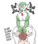 2023 ball_grab balls big_balls big_breasts breasts brown_hair english_text fellatio female gardevoir generation_3_pokemon genitals gynomorph gynomorph/female hair huge_thighs human hyper hyper_thighs intersex intersex/female katie_(milkbuni) mammal milkbuni morbidly_obese nintendo not_furry obese oral overweight penile pokemon pokemon_(species) pokemon_breeder sex simple_background text thick_thighs white_background