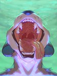 anthro bodily_fluids famir_(artist) fur hi_res mammal mouth_shot mustelid open_mouth otter saliva saliva_string sharp_teeth solo teeth tongue tongue_out uvula whiskers