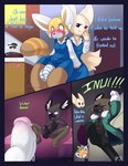 absurd_res aggretsuko ailurid anthro balls big_balls big_bulge big_penis blue_border blush bodily_fluids border bulge canid canine clothing comic comparing detailed_bulge dialogue duo embarrassed english_text female fennec_fox fenneko foreskin fox genital_fluids genitals gynomorph haida_(aggretsuko) hi_res hyena hyper hyper_genitalia intersex intersex/male leaking_precum maehdoggie male mammal nude panties penis precum red_panda retsuko sanrio spotted_hyena tears text true_fox underwear work_uniform