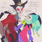 Rating: s
ID: 5444796
Date: 2025-03-20 00:03:37 -0400
Status: active
Score: 54
1:1 4_eyes anthro avian avian_demon bird blue_body blue_feathers blush blush_lines cape cl0wnc00ties clothing collar collar_pull crown demon dialogue duo english_text feathers fizzarolli_(helluva_boss) flirting fool's_hat hat headgear headwear helluva_boss hi_res imp infidelity jester jester_outfit male male/male multi_eye owl owl_demon red_eyes requesting royalty sex_request shirt size_difference stolas_(helluva_boss) tail tail_around_leg tail_feathers text top_hat topwear tunic white_body post #5444796