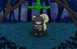 black_hair child clothing female forest fur green_body green_eyes green_fur hair mammal milkis2000 plant rodent school_uniform sciurid solo tentacles tree tree_squirrel uniform young