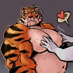 2024 absurd_res ambiguous_gender anthro anthro_focus areola barazoku belly biceps big_muscles big_pecs deltoids duo english_text epic_games eyebrows felid fortnite frown fur grey_background hand_on_pecs heart_symbol hi_res huge_muscles huge_pecs humanoid humanoid_on_anthro its_coldpizza male male/ambiguous male_focus mammal manly musclegut muscular muscular_anthro muscular_male navel nipples nude onomatopoeia oscar_(fortnite) pantherine pec_grab pec_play pecs signature simple_background solo_focus sound_effects speech_bubble standing text thick_arms tiger triceps tuft