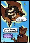 absurd_res after_transformation anthro arthropod bear beetle comic dialogue digital_drawing_(artwork) digital_media_(artwork) english_text feral fur hi_res insect larva male mammal mandibles nude qwaxi~lixard signature simple_background solo speech_bubble text transformation