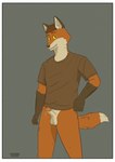 absurd_res anthro border canid canine endlesstope fox genitals hi_res humanoid_genitalia humanoid_penis male mammal penis solo white_border zidan_(endlestope)