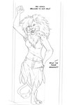 amanda_(tcitw) anthro arania breasts clothed clothing comic english_text felid female fur hair hand_in_pocket hi_res lion mammal monochrome offscreen_character pantherine pockets profanity solo tail tail_tuft text the_cabin_in_the_woods_(arania) tuft whiskers