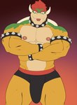 2_horns abs absurd_res anthro big_bulge bowser bracelet bulge clothed clothing collar cresxart green_body hair hi_res horn jewelry koopa looking_at_viewer male mario_bros multicolored_body muscular muscular_anthro muscular_male nails nintendo nipples open_mouth pecs red_hair scalie sharp_nails sharp_teeth shell solo spiked_bracelet spiked_collar spiked_shell spikes spikes_(anatomy) teeth topless underwear underwear_only yellow_body