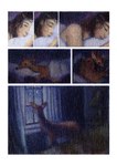 absurd_res ambiguous_gender bed comic deer duo female feral furniture hi_res hsiangarts human inside insomnia looking_outside mammal moon night on_bed traditional_media_(artwork)