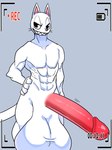 3:4 abs anthro balls battery_life big_balls big_penis blush cat_demon domestic_cat felid feline felis genitals haiyan half-closed_eyes half-erect hand_on_hip hi_res huge_balls huge_penis hyper hyper_balls hyper_genitalia hyper_penis ian_(haiyan) looking_at_viewer male mammal muscular muscular_anthro muscular_male narrowed_eyes nude penis recording smile solo white_body