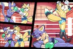 2022 alpha_channel anthro bangs blonde_hair blue_body blue_eyes blue_fur boxing boxing_gloves butt canid canine cheek_tuft chest_tuft clothing countershading dcheese digital_media_(artwork) dipstick_ears dipstick_tail domestic_cat duo ear_markings facial_tuft felid feline felis fighting_ring fox fur grey_body grey_fur hair handwear hi_res male male/male mammal markings miles_prower mouthguard multicolored_ears orange_eyes sega smile sonic_the_hedgehog_(series) speedo sport swimwear tail tail_markings tan_body tan_fur tuft whiskers yellow_body yellow_fur