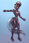 abs absurd_res anthro anti-hero belt boots clothing collar female footwear hermitpioneer hi_res latex latex_clothing latex_skinsuit muscular muscular_female punch rubber_clothing shoes skinsuit solo tight_clothing