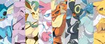 anthro bikini blue_body blush breasts canid canine clothing dripping eeveelution espeon female flareon fur generation_1_pokemon generation_2_pokemon generation_4_pokemon generation_6_pokemon glaceon goo_creature hi_res jolteon kame_3 leafeon mammal nintendo pokemon pokemon_(species) smile spiral_eyes swimwear sylveon two-piece_swimsuit umbreon vaporeon white_body yellow_body yellow_fur