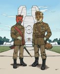Rating: s
ID: 4104257
Date: 2023-06-11 11:32:44 -0400
Status: active
Score: 12
absurd_res anthro army beret biege_fur black_body black_fur canid canine canis clothing domestic_dog duo dwcmarshalarts fur german_shepherd gloves handwear hat headgear headwear herding_dog hi_res holster holstered_pistol jarvis_greatwolf kingkapwn male male/male mammal military military_cap military_uniform outside pastoral_dog red_body red_fur tan_body tan_fur uniform wolf post #4104257