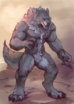 absurd_res anthro biceps blizzard_entertainment canid claws fangs fur hi_res male mammal muscular muscular_anthro muscular_male notsophatmatt nude paws red_eyes solo tail teeth warcraft were werecanid worgen