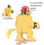 apolonoise big_butt blush bowser butt buttplug claws english_text fangs green_body green_scales horn humor koopa looking_at_viewer male mane mario_bros musclegut muscular muscular_male nintendo overweight overweight_male plug_(sex_toy) red_mane scales scalie sex_toy sexual_humor shell snout solo tail teeth text toy translated turtle_shell yellow_body yellow_scales