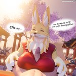 3d_(artwork) absurd_res anthro big_breasts big_penis blender_(artwork) blender_cycles breast_play breasts canid canine dialogue digital_media_(artwork) duo elisasharky_(artist) erection eyes_closed female first_person_view fox genitals hi_res human human_pov humanoid_genitalia humanoid_penis male male/female male_pov mammal open_mouth outside penis plant sex speech_bubble titfuck tree