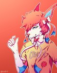 anthro bust_portrait clothed clothing eeveelution femboy fur generation_6_pokemon hair hi_res lionfloof male mouth_closed nintendo pink_ears pink_hair pink_nose pokemon pokemon_(species) portrait shirt short_hair solo sylveon t-shirt topwear white_body white_fur yellow_clothing yellow_shirt yellow_t-shirt yellow_topwear