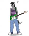 4:5 absurd_res anthro biped bottomwear character_name clothed clothing footwear fully_clothed fuze guitar hair hi_res long_hair male mammal mark_(texnatsu) musical_instrument pants plucked_string_instrument procyonid raccoon shirt shoes solo string_instrument tank_top texnatsu topwear