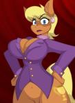 2018 anthro anthrofied big_breasts blonde_hair blue_eyes bottomless breasts cleavage clothed clothing cutie_mark equid equine female friendship_is_magic hair hasbro horse jrvanesbroek lipstick makeup mammal ms._harshwhinny_(mlp) my_little_pony piercing pony pose purple_lipstick short_hair solo