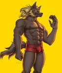 anthro athletic athletic_male black_sclera blonde_eyelashes blonde_facial_hair blonde_hair blonde_sideburns brown_body brown_fur bulge canid canine canis claws eyelashes facial_hair fangs fur hair loup-garou_(megami_tensei) male mammal mythological_canine mythological_creature mythology nliiz shin_megami_tensei_v sideburns solo teeth were werecanid werecanine werewolf wolf yellow_eyes