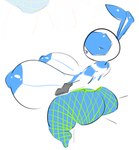 2024 animate_inanimate ant antennae_(anatomy) anthro areola arthropod ball2_(elpatrixf) big_breasts big_butt blue_areola blue_body blue_markings blue_nipples breasts butt clothing elpatrixf facial_markings featureless_feet feet female fishnet_clothing fishnet_legwear gloves_(marking) grey_markings half-closed_eyes head_markings huge_breasts hybrid hymenopteran hyper hyper_breasts insect legwear markings mask_(marking) narrowed_eyes nipples open_mouth rear_view seductive sitting solo white_body