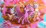 2016 absurd_res applejack_(mlp) blue_body blue_feathers chilllum digital_media_(artwork) earth_pony equid equine feathered_wings feathers female feral fluttershy_(mlp) friendship_is_magic group hasbro hi_res horn horse light262 mammal my_little_pony mythological_creature mythological_equine mythology pegasus pinkie_pie_(mlp) pony purple_body purple_feathers rainbow_dash_(mlp) rarity_(mlp) shaded twilight_sparkle_(mlp) unicorn winged_unicorn wings yellow_body yellow_feathers