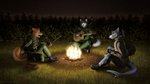 16:9 3d_(artwork) ak_platform alcohol assault_rifle backpack beverage black_body black_fur blue_hair blue_nose bonfire brown_nose camo camping canid canine canis clothing darkgist digital_media_(artwork) domestic_dog elson_brewster fish food footwear forest fur grass green_eyes group guitar gun hair heterochromia hi_res hood husky la_volpe leon_federici male mammal marine musical_instrument nature night nordic_sled_dog orange_body orange_fur outside plant plucked_string_instrument potato ranged_weapon rifle s.t.a.l.k.e.r. shark shoes shotgun spitz stalker star string_instrument text tree vegetable vodka weapon white_body white_fur widescreen