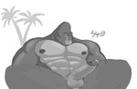 abs aji_arts anthro ape balls biceps big_pecs bodily_fluids casual_erection disney erection fur genital_fluids genitals gorilla haplorhine humanoid_genitalia humanoid_penis kerchak male mammal manly muscular muscular_anthro muscular_male nipples nude outdoor_nudity outside pecs penis plant precum primate simple_background solo tarzan tarzan_(disney)