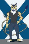 anthro chimera clothing costume domestic_cat dragon felid feline felis ghunter hi_res hunter_ramirez hunterramirez lion long_tail male mammal muscular mythological_creature mythological_scalie mythology pantherine scalie smile solo tail tail_tuft thin_tail tiger toony tuft