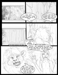 amanda_(tcitw) angry anthro arania armadillo_girdled_lizard base_three_layout blockage_(layout) clothing comic dialogue duo english_text felid female five_frame_image forest girdled_lizard hi_res hoodie horizontal_blockage humanoid jack_(tcitw) lion lizard male mammal monochrome open_mouth pantherine plant reptile scalie teeth text the_cabin_in_the_woods_(arania) three_row_layout topwear tree whiskers