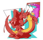 anthro athletic blush dragon featureless_crotch goo_creature goo_transformation horn humanoid lizardman_(artist) long_body male mythological_creature mythological_scalie mythology red_body scalie sequence solo tail transformation