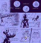 alternate_universe armor blush bodily_fluids breasts comic digital_media_(artwork) duo english_text female genitals human male mammal nokyel_(under(her)tail) not_furry plant profanity pussy shadow sweat text thewill under(her)tail undertale undertale_(series) undyne