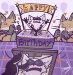 anthro arctic_fox balloon brother_(lore) brothers_(lore) cake canid canine canis clothed clothing dessert duo electronics elmo_rise epic_games fennix_(fortnite) food fortnite fox fur gloves handwear happy happy_birthday heart_symbol hi_res inflatable male mammal meme multicolored_body multicolored_fur orange_body orange_fur phone pinumontbalou red_fox sibling_(lore) true_fox volpez_(fortnite) white_body white_fur