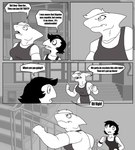 absurd_res adam_(parttimeyeen) anthro apron breasts clothing comic dialogue duo female fish hi_res laura_(parttimeyeen) lizard male marine parttimeyeen_(artist) reptile scalie shark shirt topwear