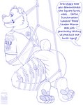 2022 4_toes absurd_res anthro bdsm bear blue_and_white bondage bottlebear bound boy_scout claws clean_diaper clothed clothing cub_scout dialogue diaper digital_drawing_(artwork) digital_media_(artwork) english_text feet fur hi_res hindpaw male mammal manor_(bottlebear) monochrome offscreen_character pawpads paws restraints rope rope_bondage simple_background solo speech_bubble text toe_claws toes wearing_diaper