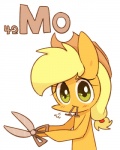 2015 4:5 applejack_(mlp) blonde_hair clothing cowboy_hat earth_pony english_text equid equine female feral friendship_is_magic hair hasbro hat headgear headwear horse joycall3 mammal molybdenum my_little_pony nail pony scissors simple_background solo text