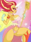 2017 animal_humanoid blue_eyes breasts cleavage clothed clothing equestria_girls equid equine female friendship_is_magic gloves handwear hasbro horn humanoid jrvanesbroek mammal mask my_little_pony mythological_creature mythological_equine mythology solo sunset_shimmer_(eg) thick_thighs twilight_scepter_(mlp) unicorn