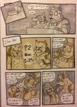 animatronic anthro canid canine comic dialogue duo english_text five_nights_at_freddy's freddy_(fnaf) hi_res machine male mammal raccoon_dog robot scottgames size_difference tanuki text uniparasite