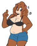 2019 anthro bear black_bra black_clothing black_underwear blue_bottomwear blue_clothing blue_shorts bottomwear bra breasts brown_body brown_fur brown_hair cleavage clothed clothing countershade_torso countershading electricplasmid female fur hair hand_on_hip hi_res mammal petunia_(gabbah) portrait shorts solo standing three-quarter_portrait underwear